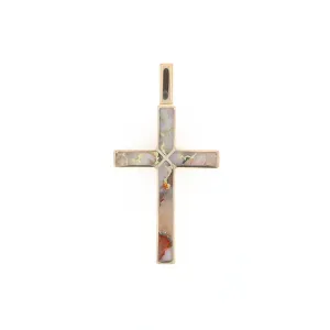 Gold Quartz Pendant 4 Section Inlaid Cross Pendant