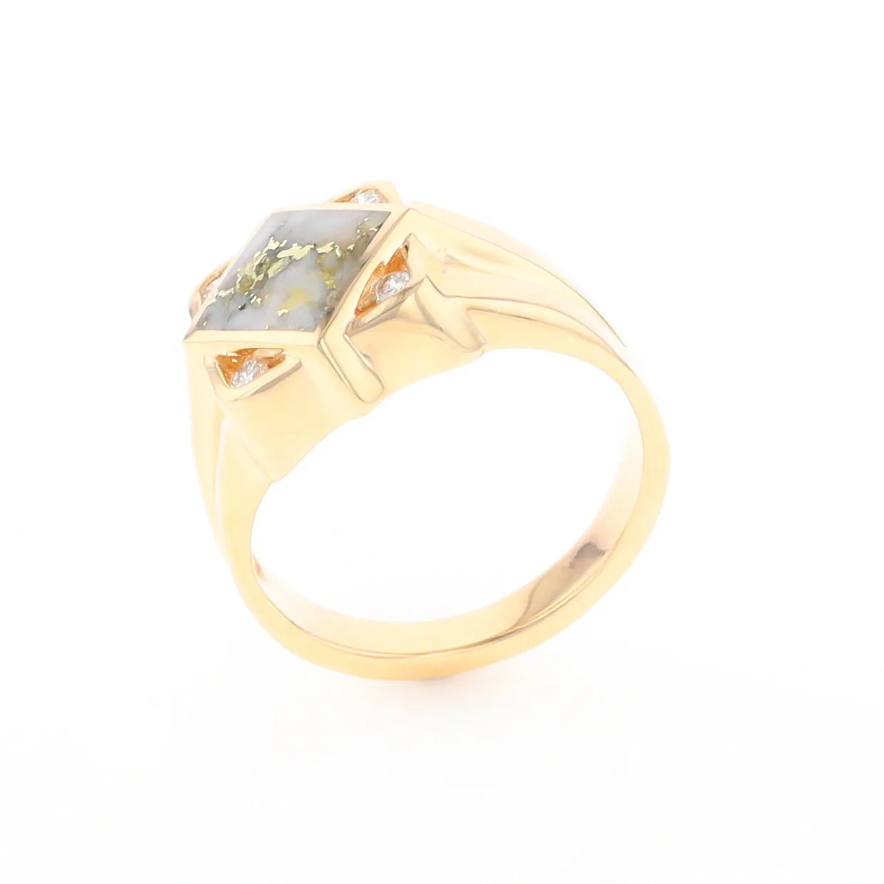 Gold Quartz Ring Diamond Shape Inlaid with .16ctw Round Diamonds