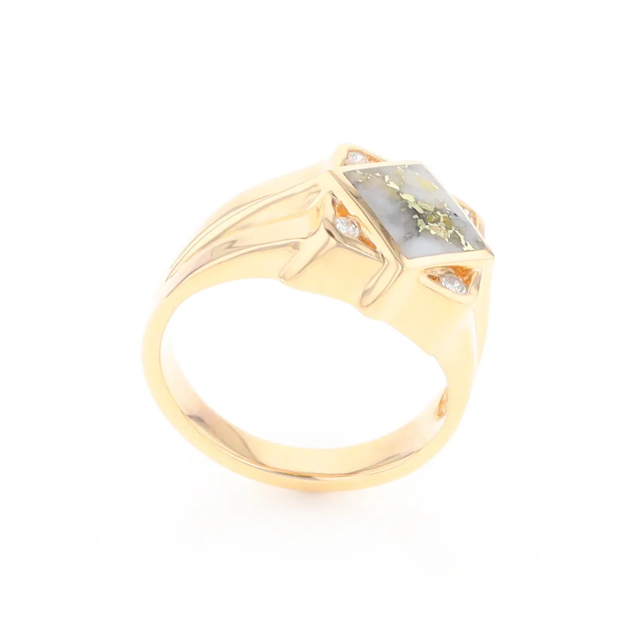 Gold Quartz Ring Diamond Shape Inlaid with .16ctw Round Diamonds