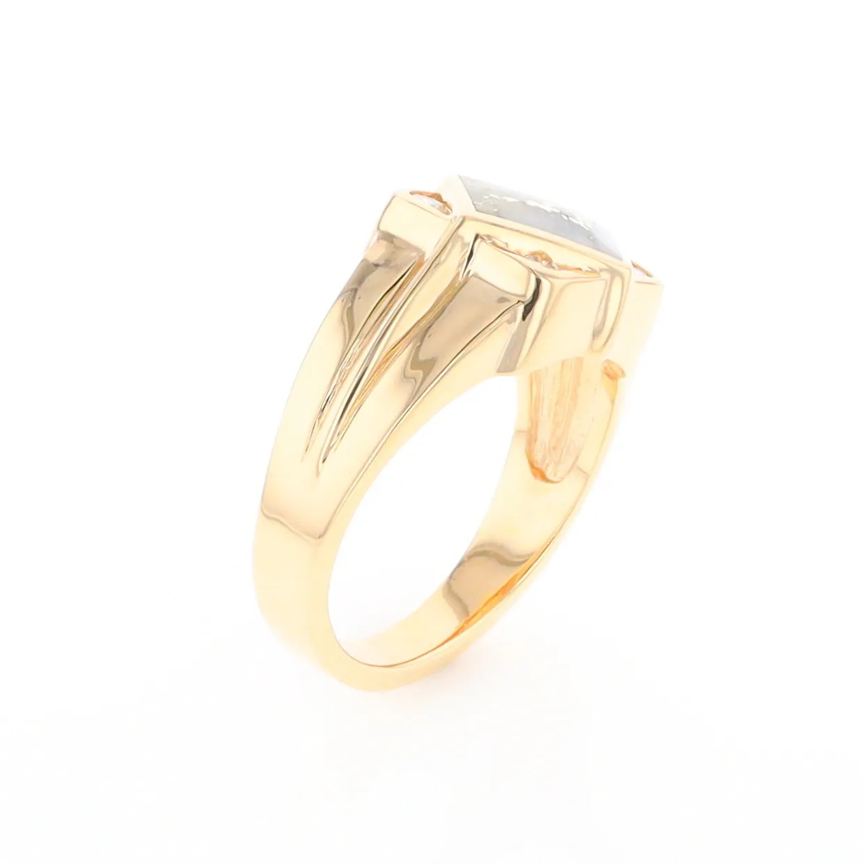 Gold Quartz Ring Diamond Shape Inlaid with .16ctw Round Diamonds