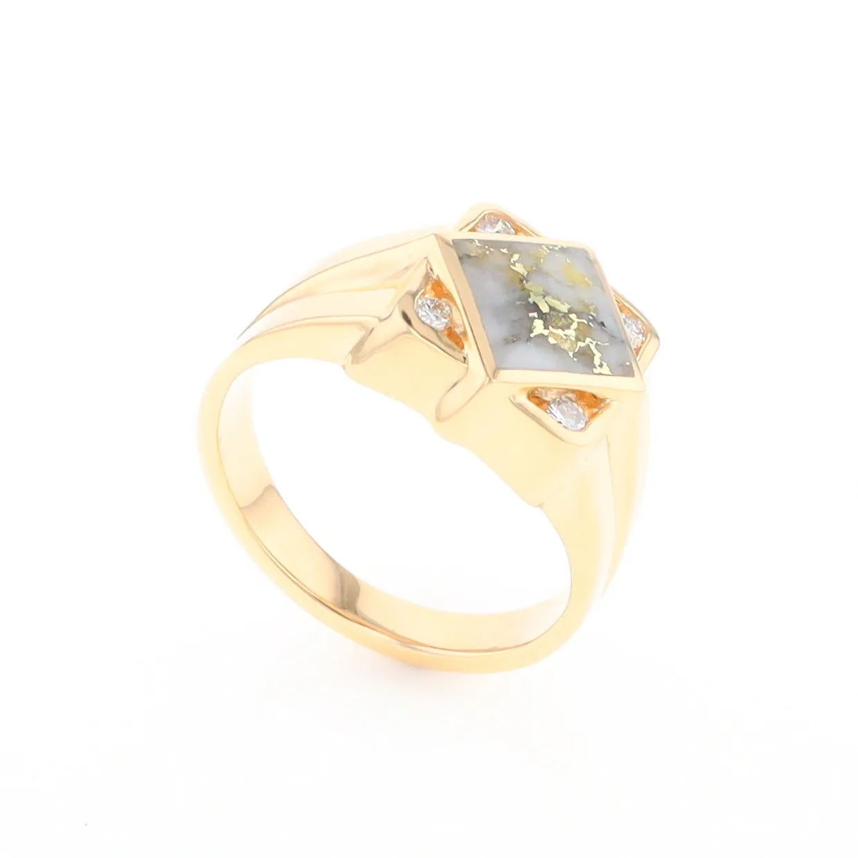 Gold Quartz Ring Diamond Shape Inlaid with .16ctw Round Diamonds