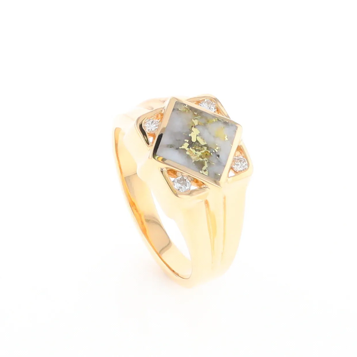 Gold Quartz Ring Diamond Shape Inlaid with .16ctw Round Diamonds