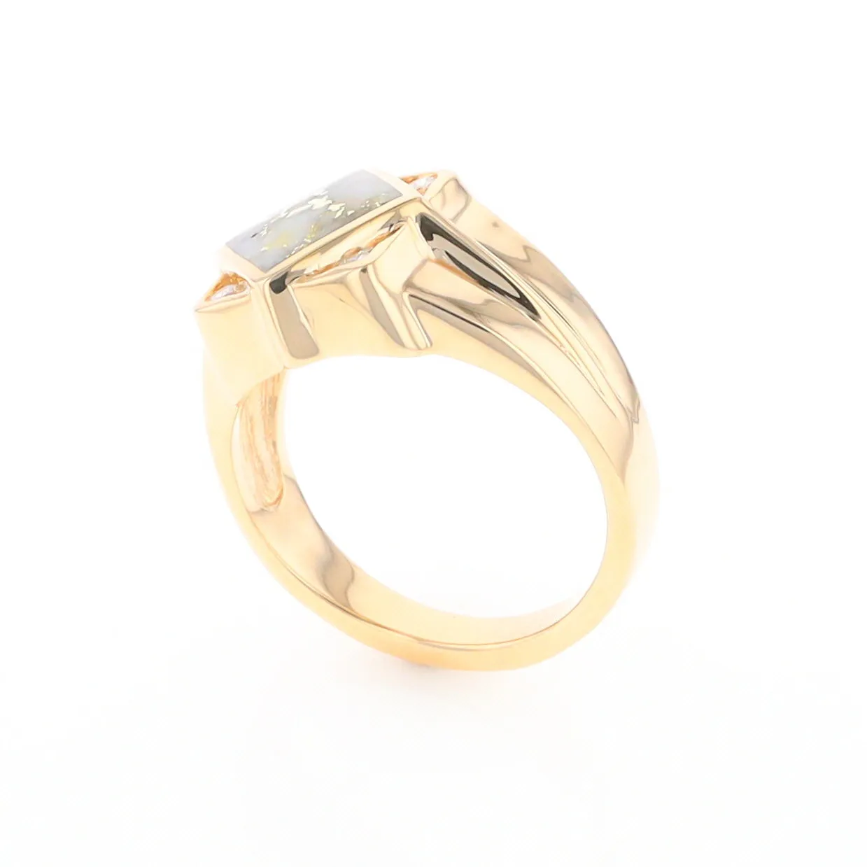 Gold Quartz Ring Diamond Shape Inlaid with .16ctw Round Diamonds