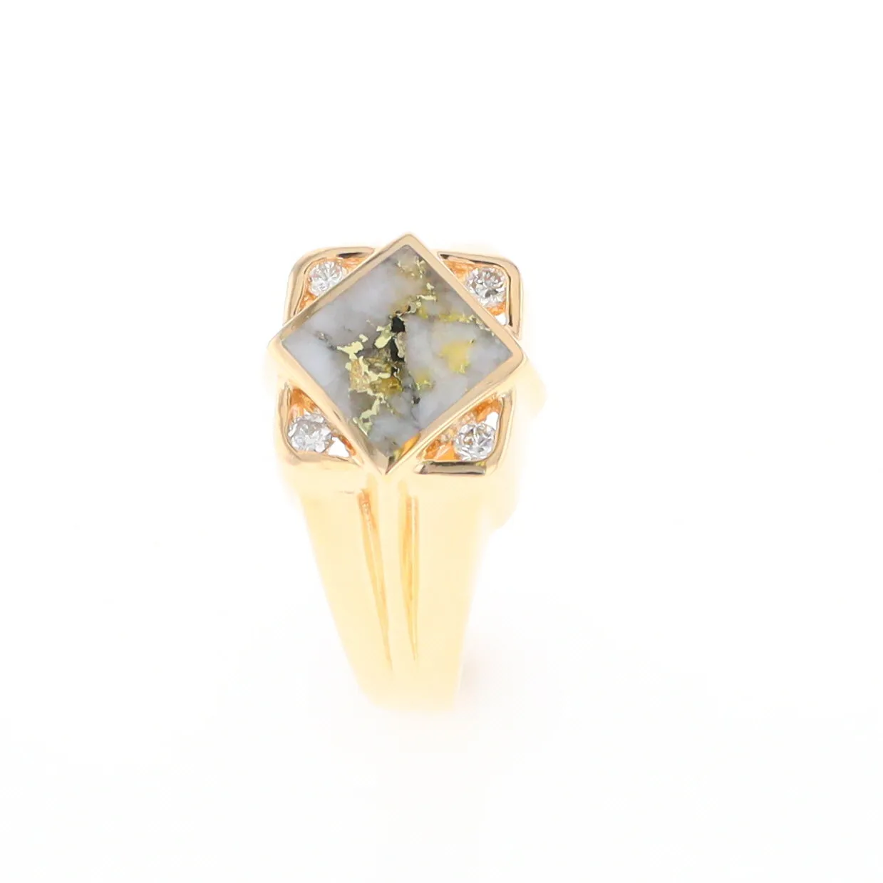 Gold Quartz Ring Diamond Shape Inlaid with .16ctw Round Diamonds