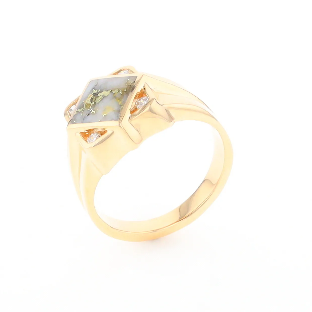 Gold Quartz Ring Diamond Shape Inlaid with .16ctw Round Diamonds