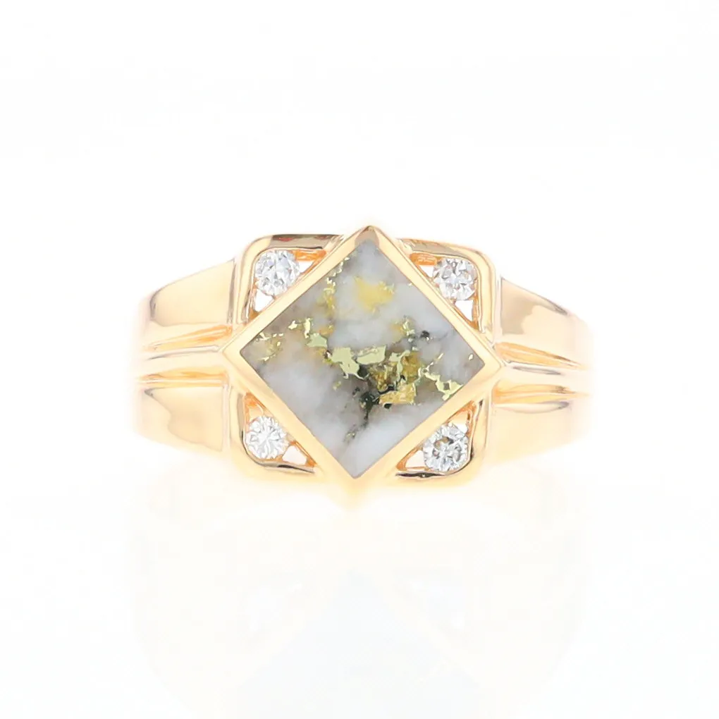 Gold Quartz Ring Diamond Shape Inlaid with .16ctw Round Diamonds