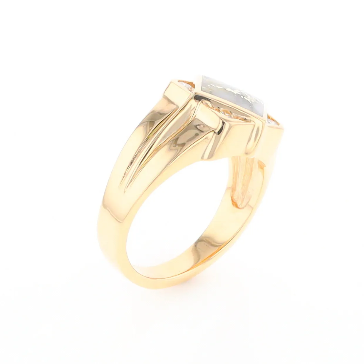 Gold Quartz Ring Diamond Shape Inlaid with .16ctw Round Diamonds