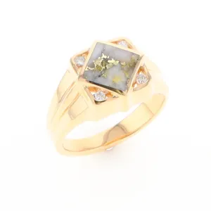 Gold Quartz Ring Diamond Shape Inlaid with .16ctw Round Diamonds