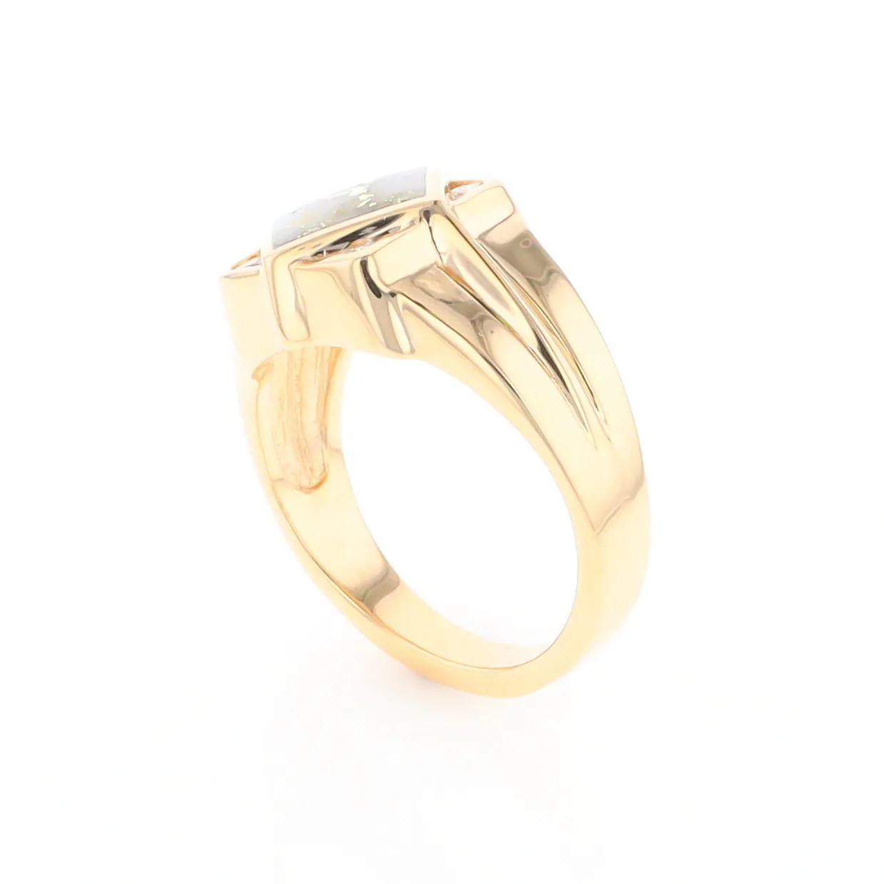 Gold Quartz Ring Diamond Shape Inlaid with .16ctw Round Diamonds