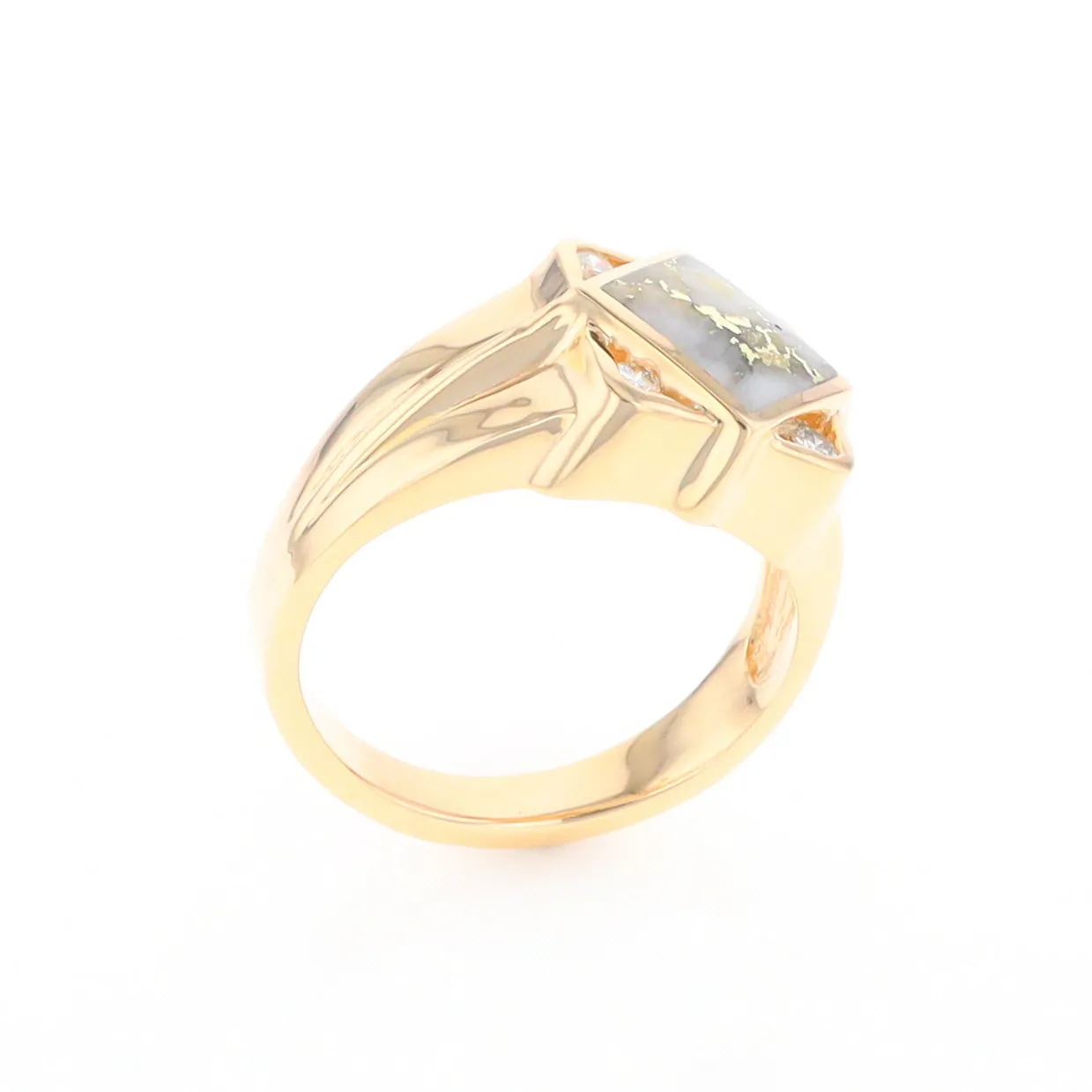 Gold Quartz Ring Diamond Shape Inlaid with .16ctw Round Diamonds