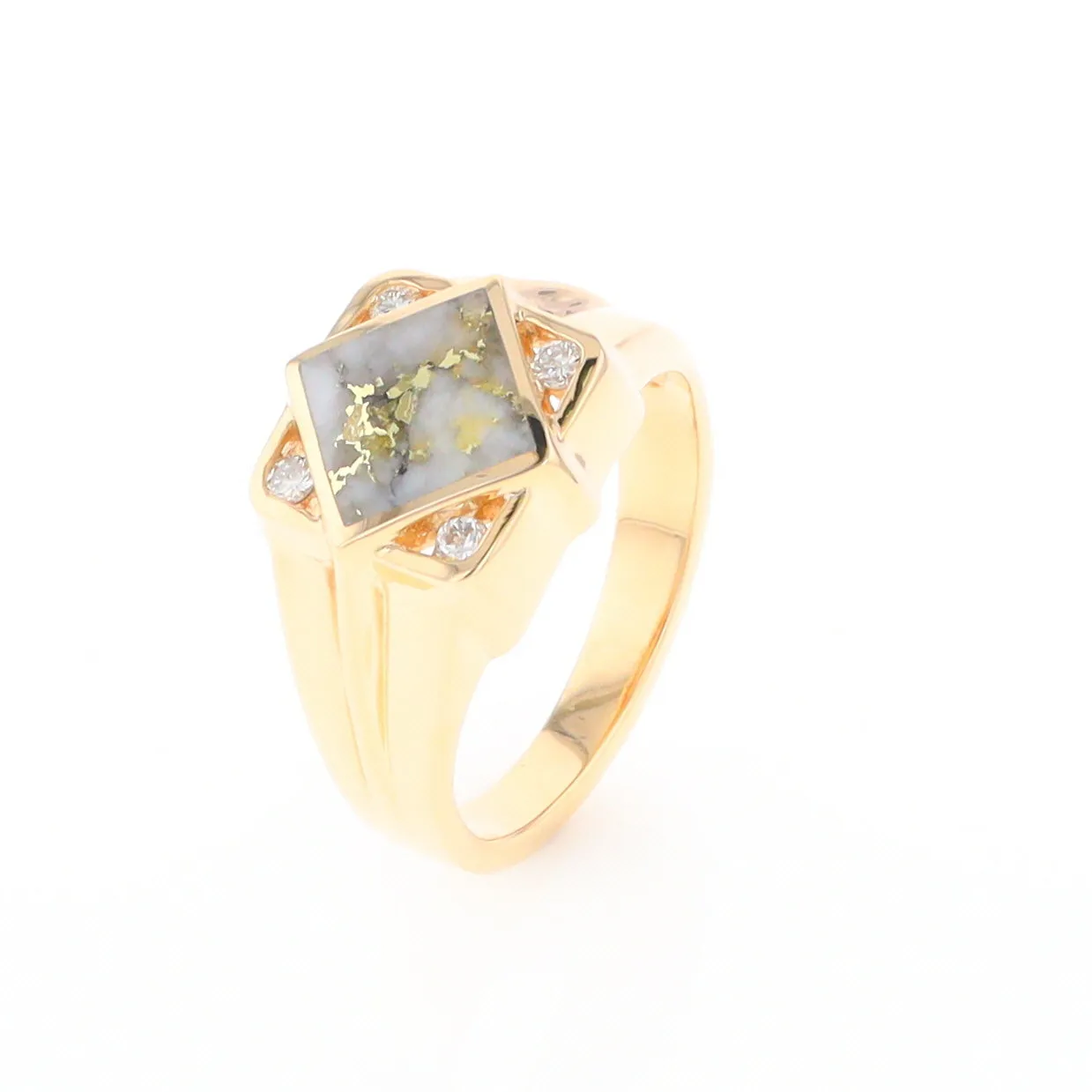 Gold Quartz Ring Diamond Shape Inlaid with .16ctw Round Diamonds