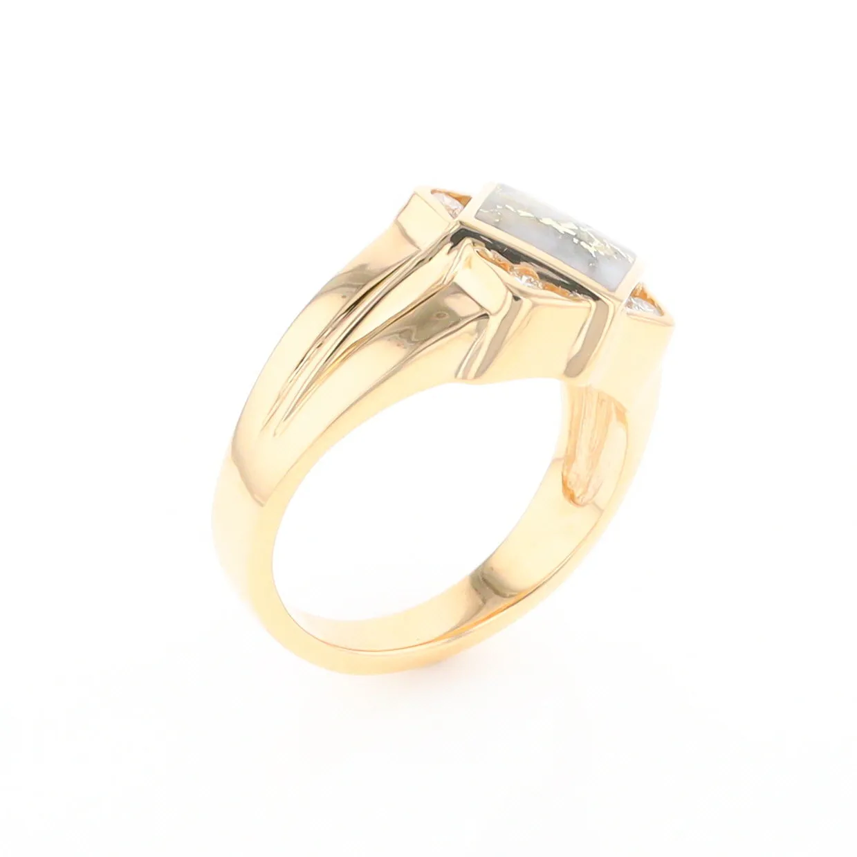 Gold Quartz Ring Diamond Shape Inlaid with .16ctw Round Diamonds