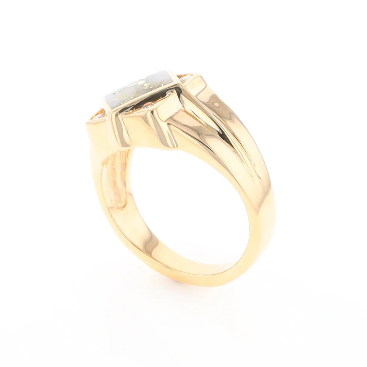 Gold Quartz Ring Diamond Shape Inlaid with .16ctw Round Diamonds