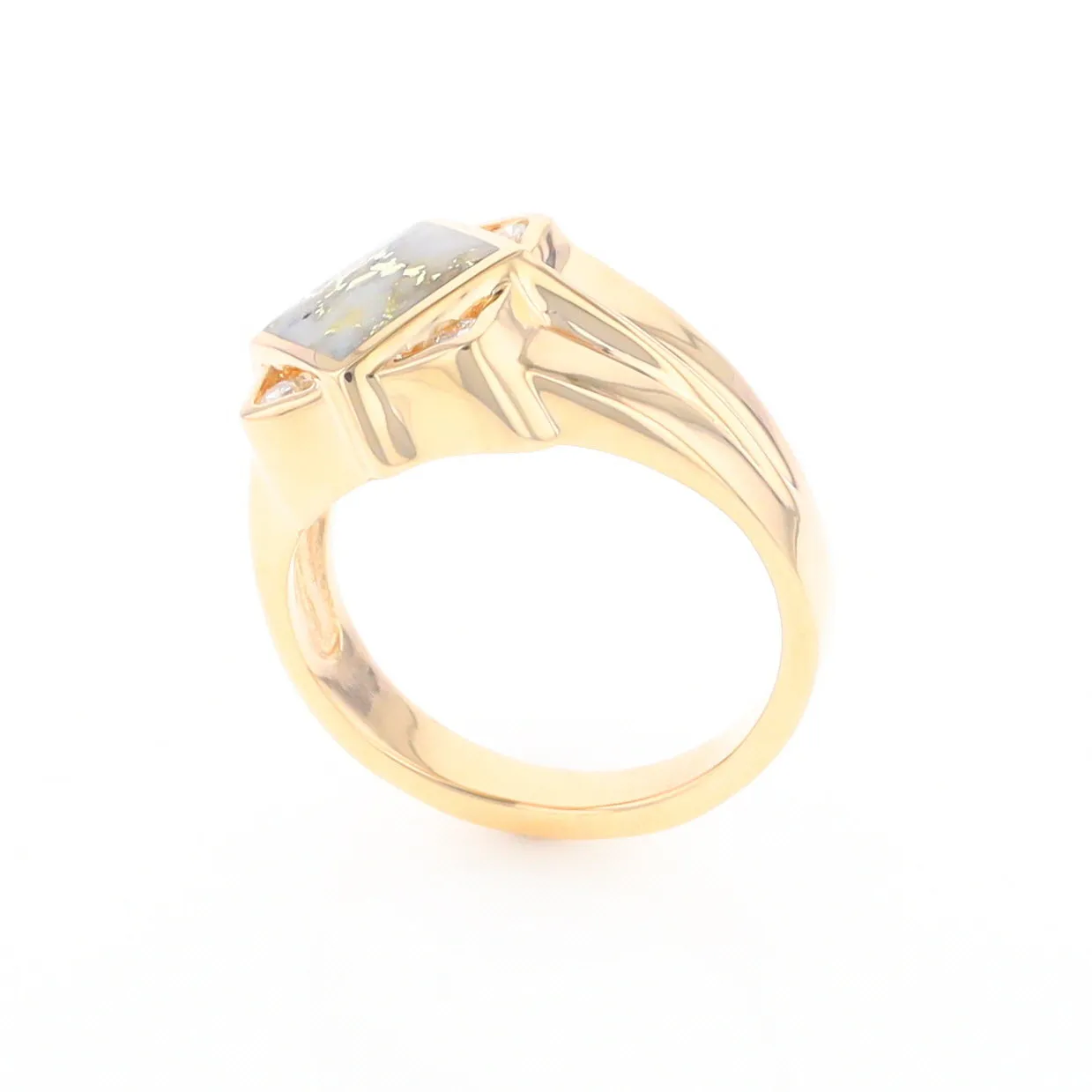 Gold Quartz Ring Diamond Shape Inlaid with .16ctw Round Diamonds