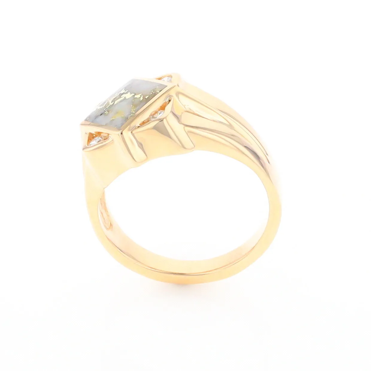 Gold Quartz Ring Diamond Shape Inlaid with .16ctw Round Diamonds