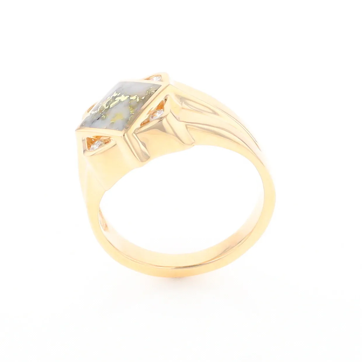 Gold Quartz Ring Diamond Shape Inlaid with .16ctw Round Diamonds