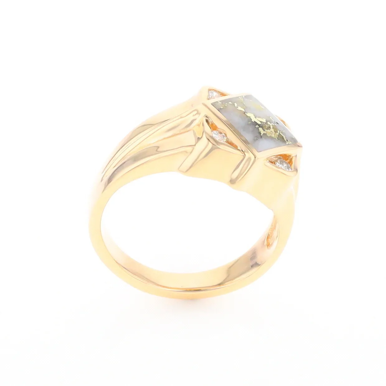 Gold Quartz Ring Diamond Shape Inlaid with .16ctw Round Diamonds