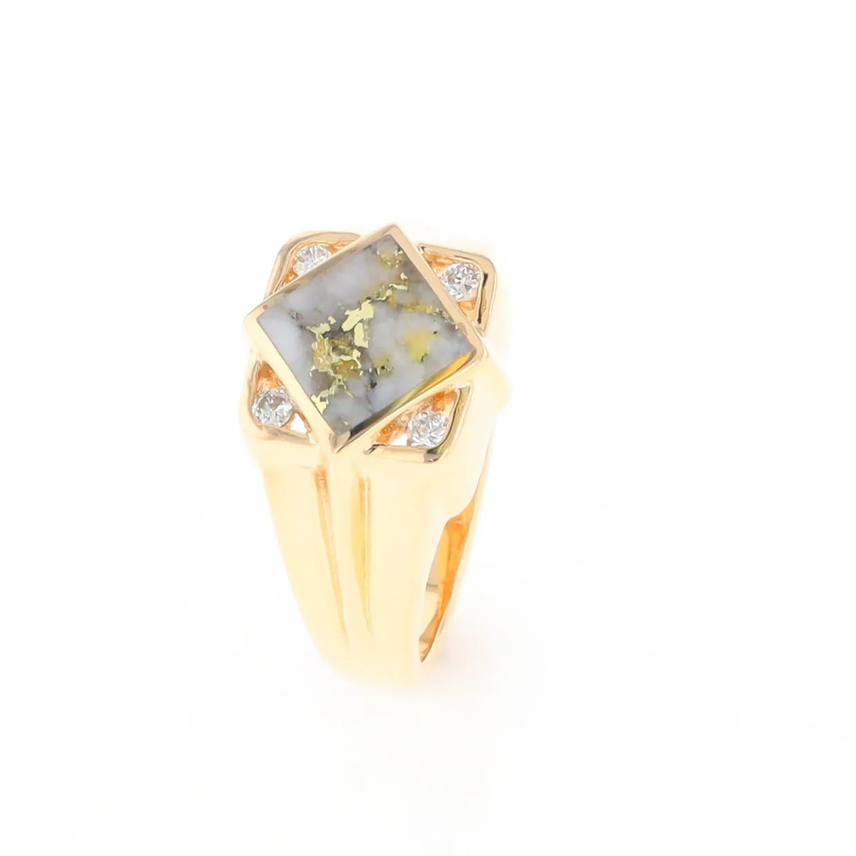 Gold Quartz Ring Diamond Shape Inlaid with .16ctw Round Diamonds