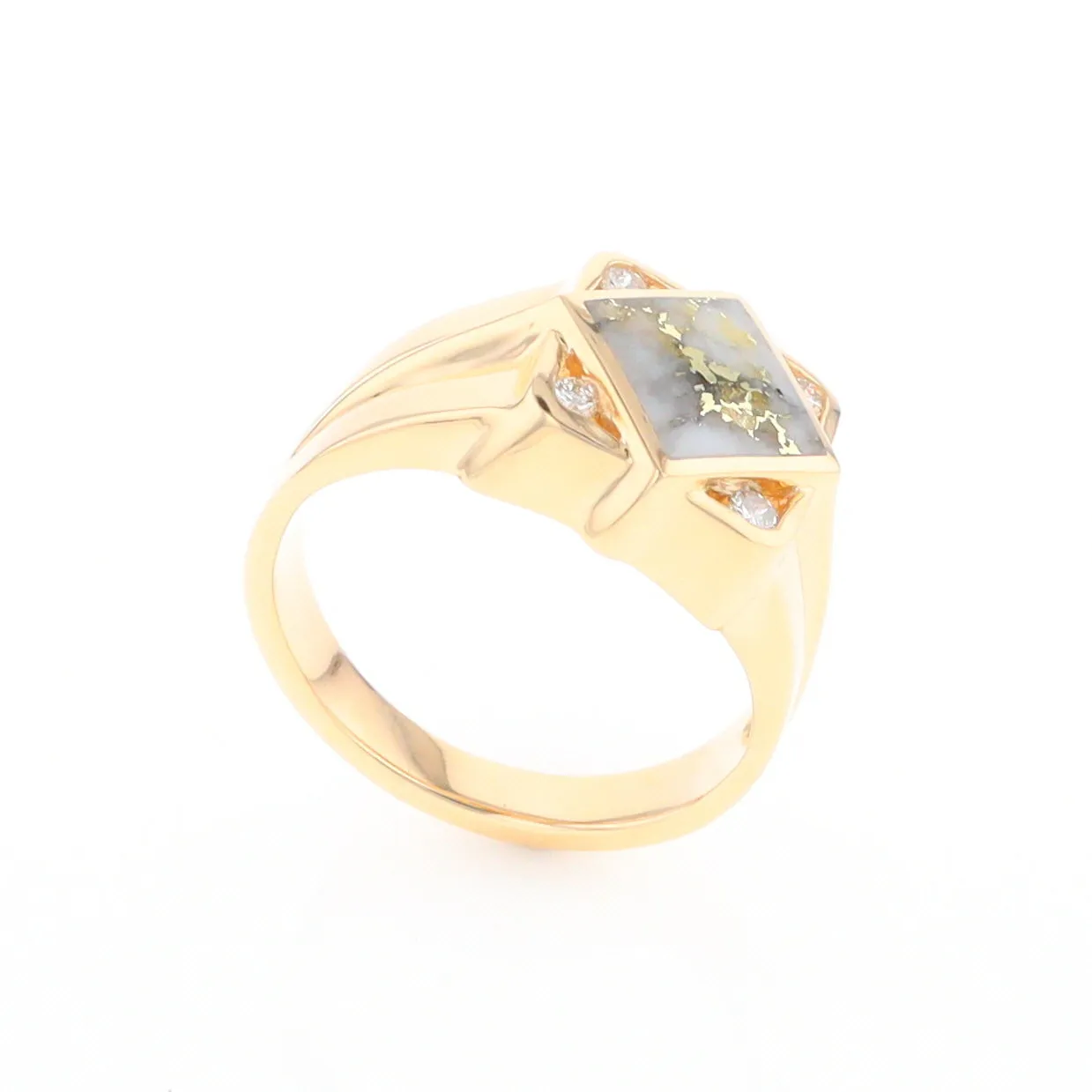 Gold Quartz Ring Diamond Shape Inlaid with .16ctw Round Diamonds