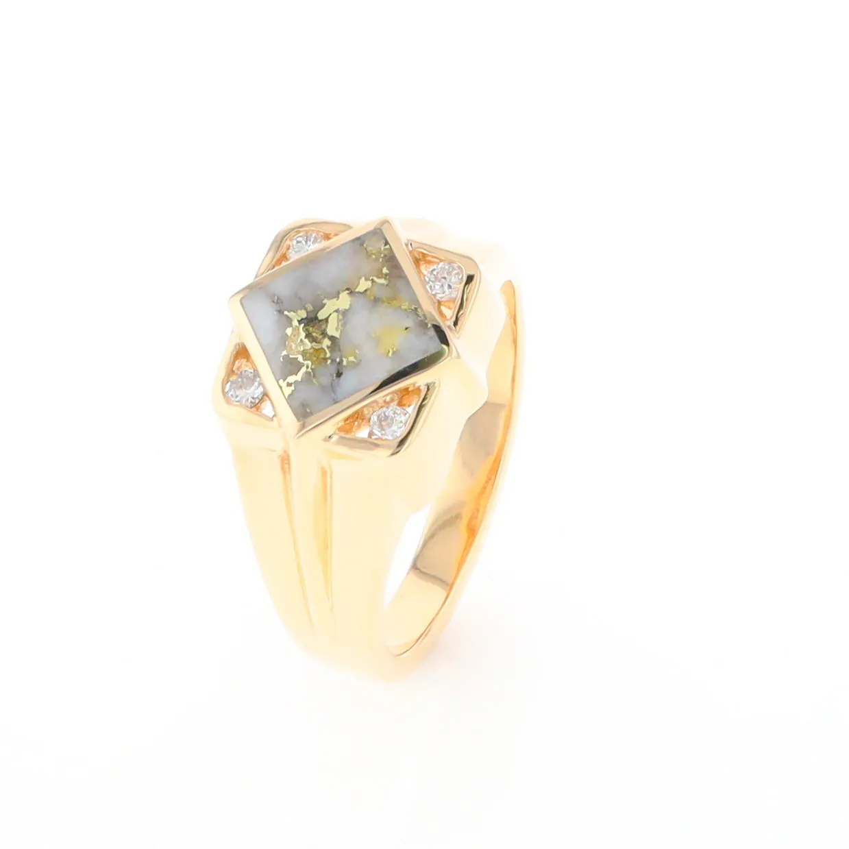 Gold Quartz Ring Diamond Shape Inlaid with .16ctw Round Diamonds