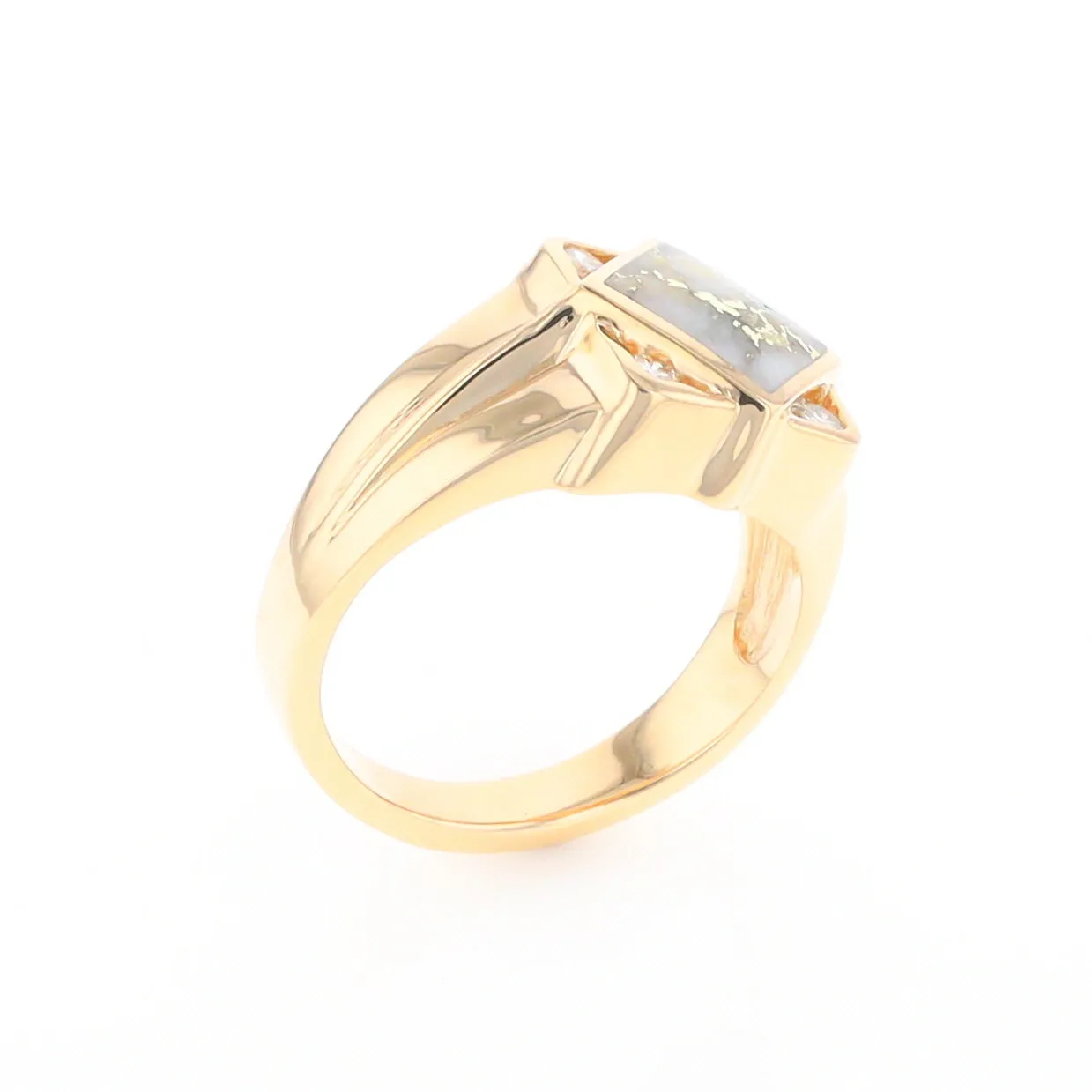 Gold Quartz Ring Diamond Shape Inlaid with .16ctw Round Diamonds