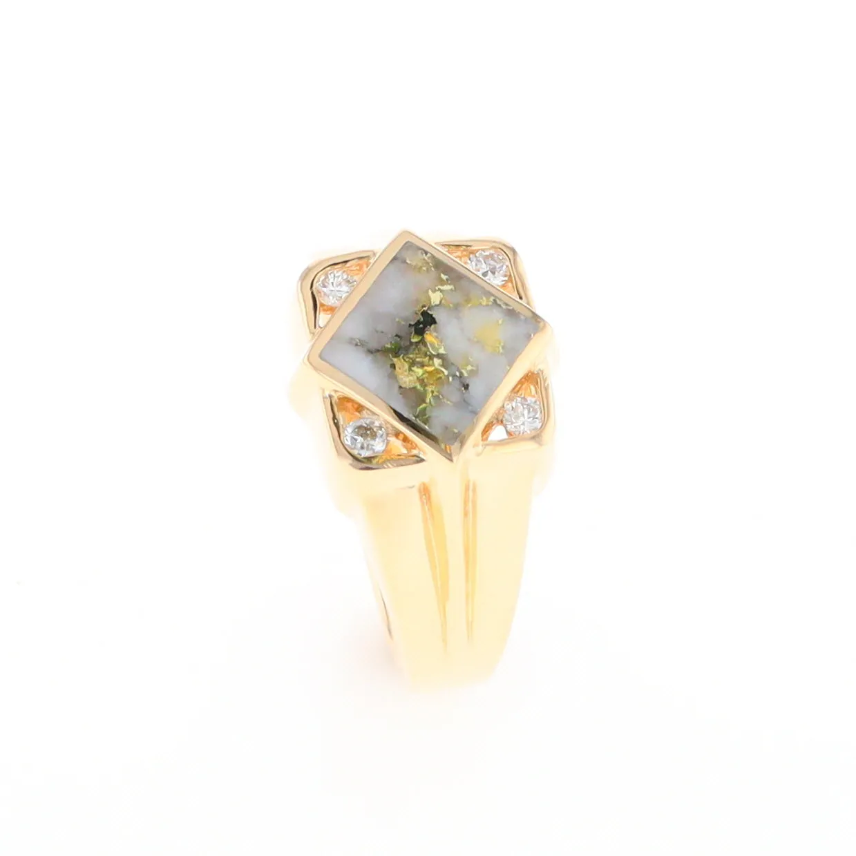 Gold Quartz Ring Diamond Shape Inlaid with .16ctw Round Diamonds