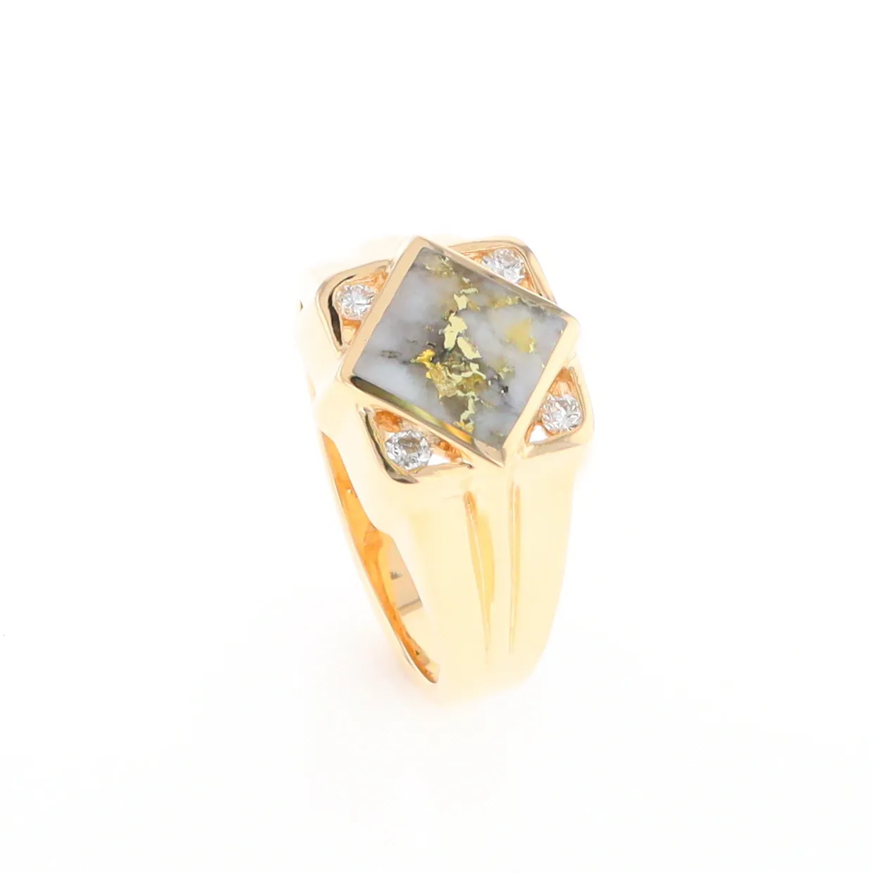 Gold Quartz Ring Diamond Shape Inlaid with .16ctw Round Diamonds