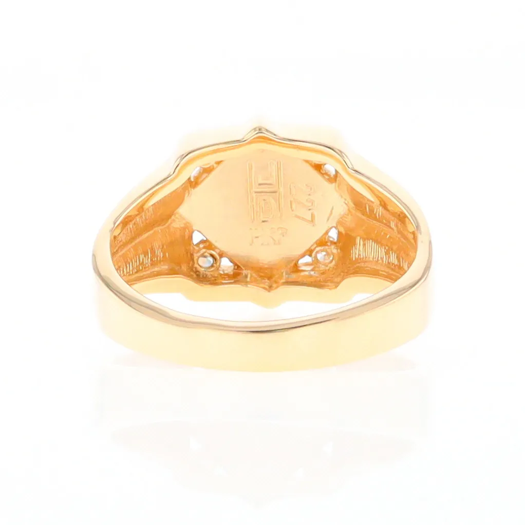 Gold Quartz Ring Diamond Shape Inlaid with .16ctw Round Diamonds