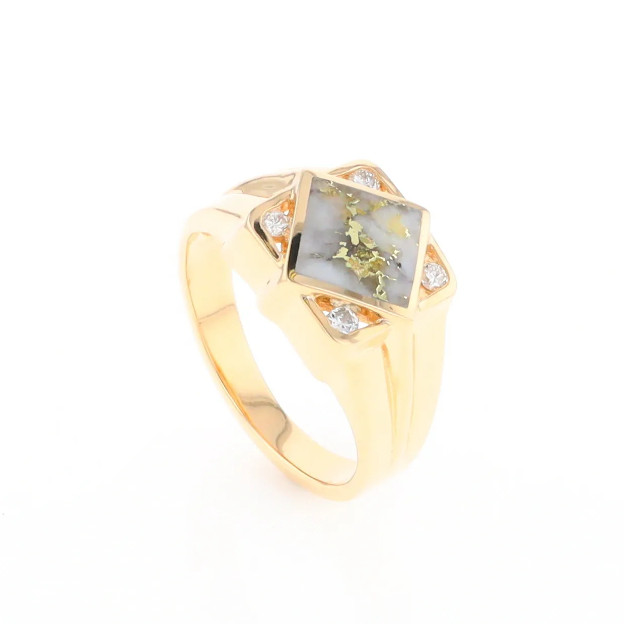 Gold Quartz Ring Diamond Shape Inlaid with .16ctw Round Diamonds