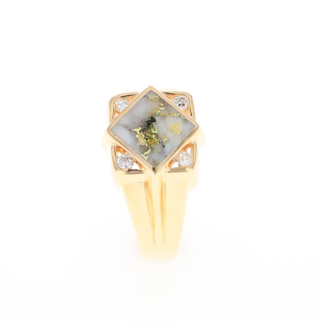 Gold Quartz Ring Diamond Shape Inlaid with .16ctw Round Diamonds