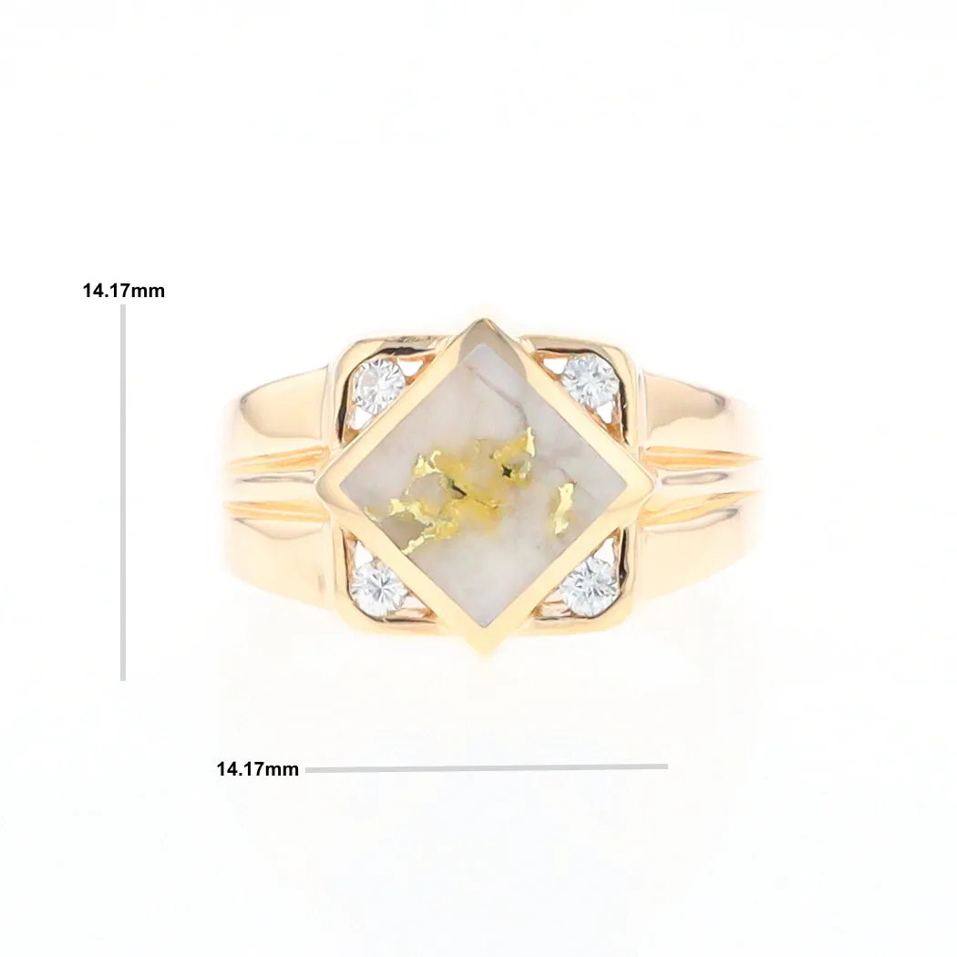 Gold Quartz Ring Diamond Shape Inlaid with .16ctw Round Diamonds