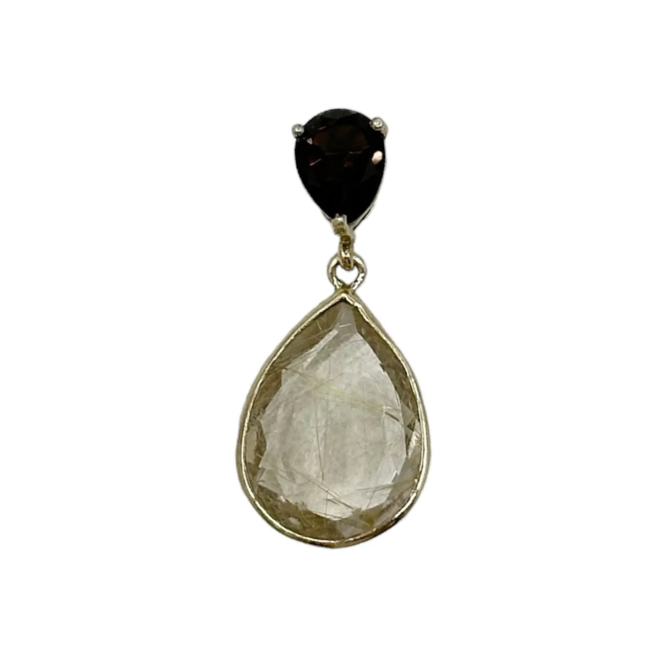 Gold Vermeil Sterling silver Smoke & Rutilated quartz pendant GM99