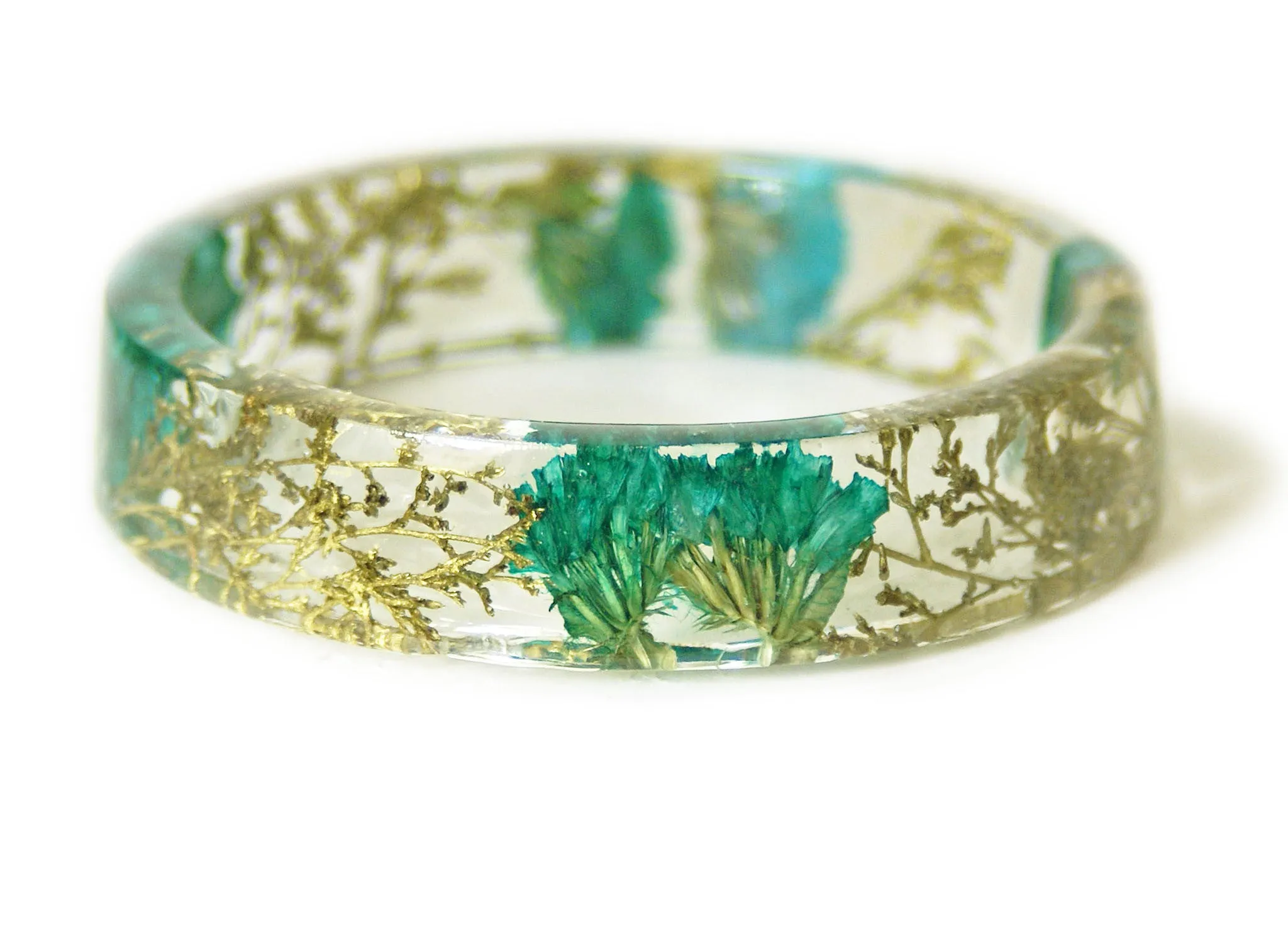 Golden Turquoise Flower Resin Bracelet