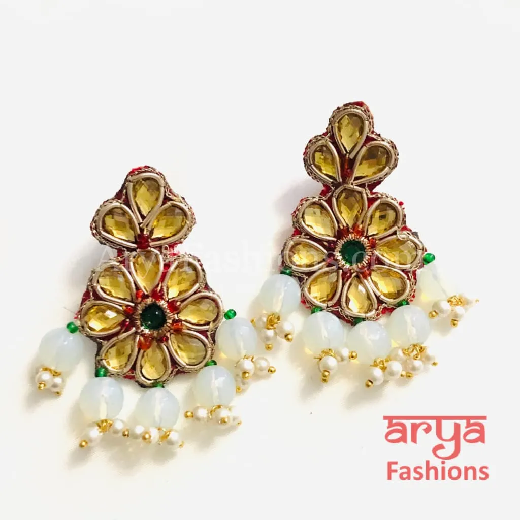 Gota Patti Chandbali/ Ethnic Kundan Chandbali Earrings/ Handmade Earrings with beads