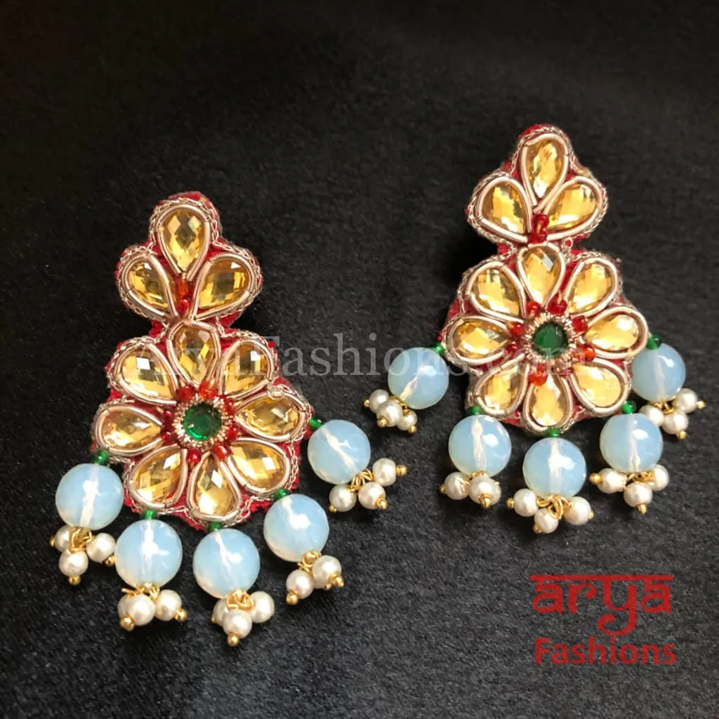 Gota Patti Chandbali/ Ethnic Kundan Chandbali Earrings/ Handmade Earrings with beads