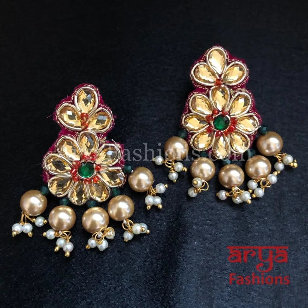 Gota Patti Chandbali/ Ethnic Kundan Chandbali Earrings/ Handmade Earrings with beads