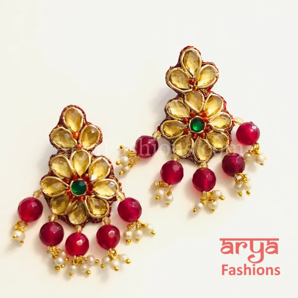 Gota Patti Chandbali/ Ethnic Kundan Chandbali Earrings/ Handmade Earrings with beads