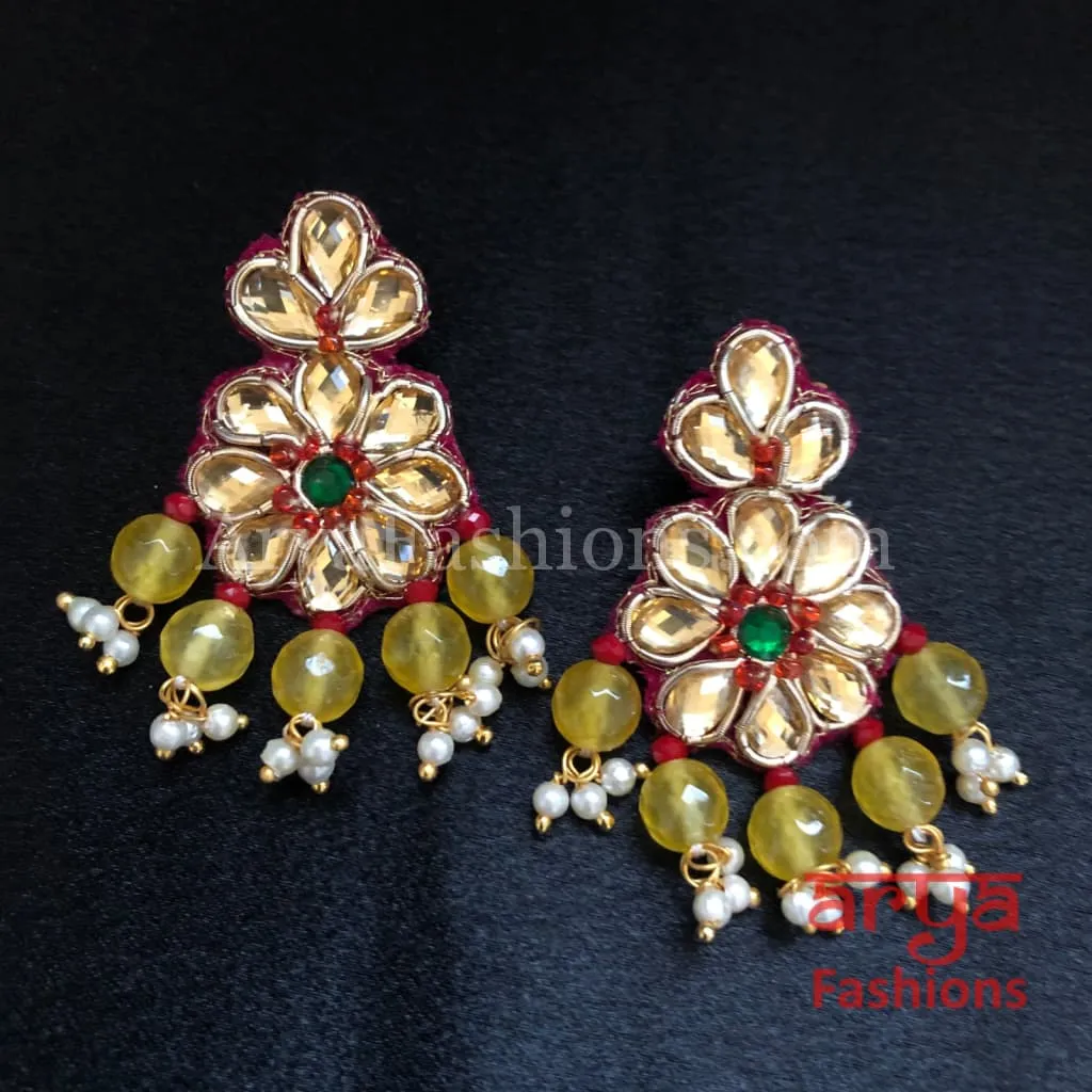 Gota Patti Chandbali/ Ethnic Kundan Chandbali Earrings/ Handmade Earrings with beads