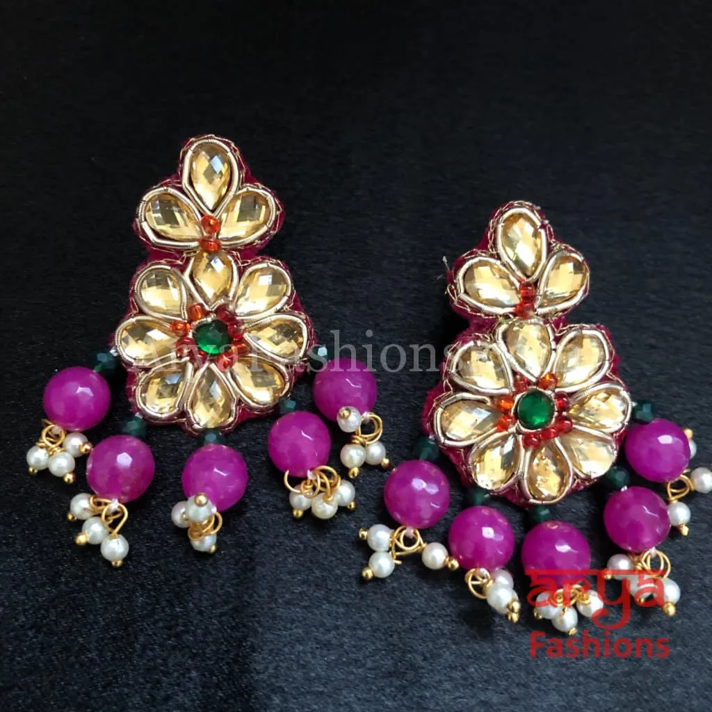 Gota Patti Chandbali/ Ethnic Kundan Chandbali Earrings/ Handmade Earrings with beads