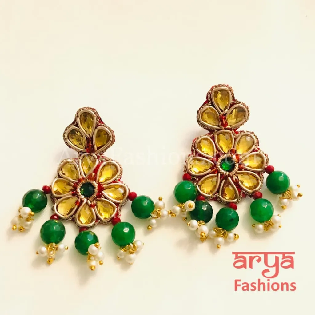 Gota Patti Chandbali/ Ethnic Kundan Chandbali Earrings/ Handmade Earrings with beads