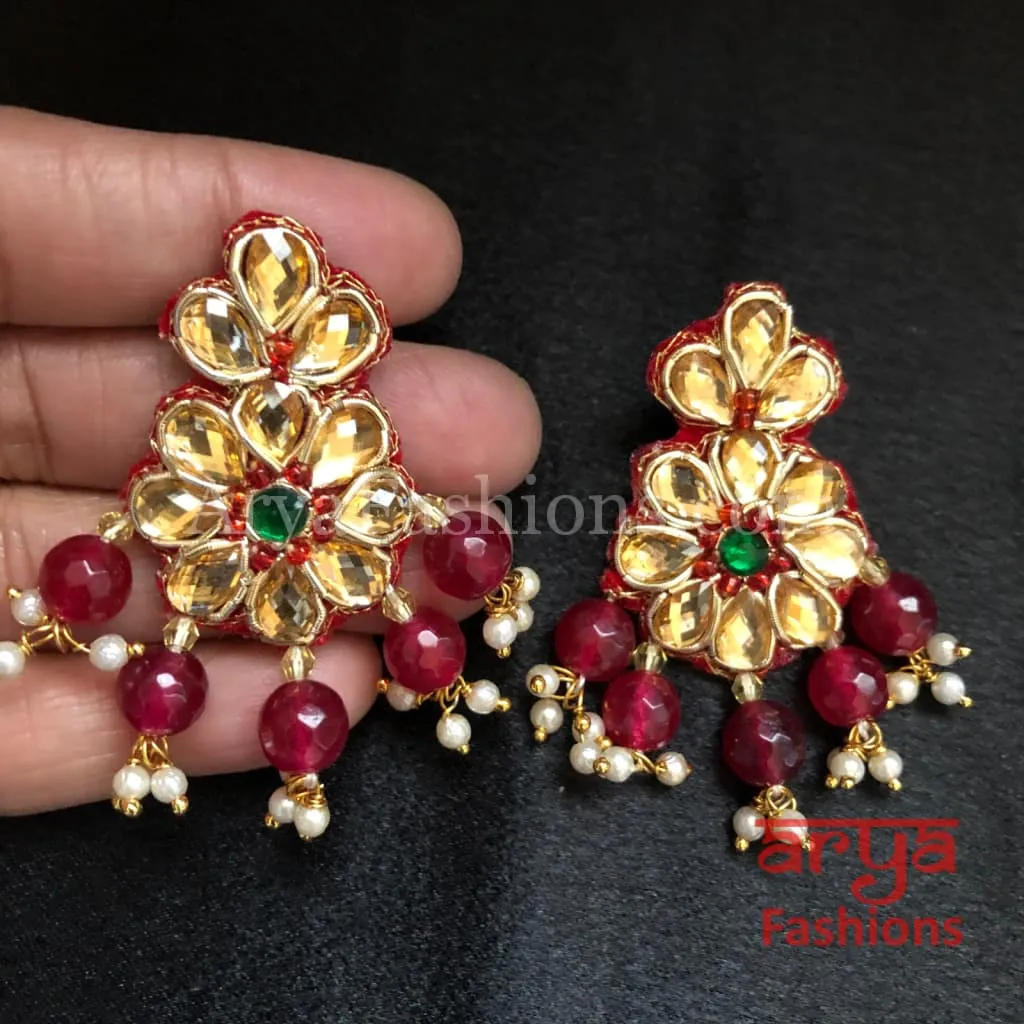 Gota Patti Chandbali/ Ethnic Kundan Chandbali Earrings/ Handmade Earrings with beads