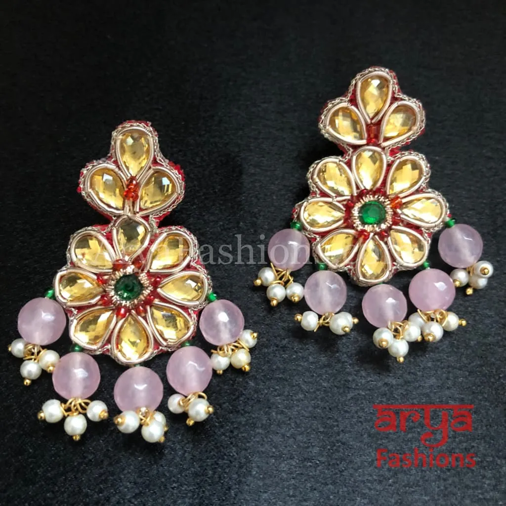 Gota Patti Chandbali/ Ethnic Kundan Chandbali Earrings/ Handmade Earrings with beads