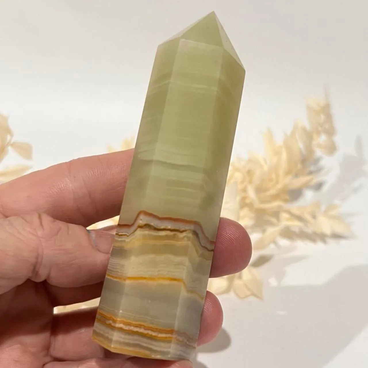 Green Banded Green Onyx Crystal Tower Point Generator