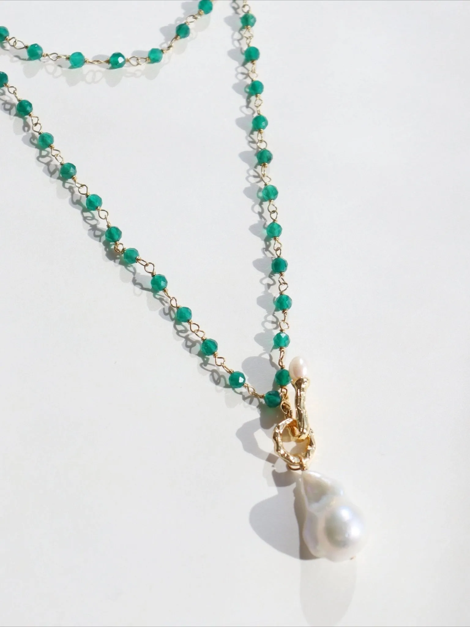 Green Onyx Baroque Pearl Necklace Multilayer Long Sweater Chain