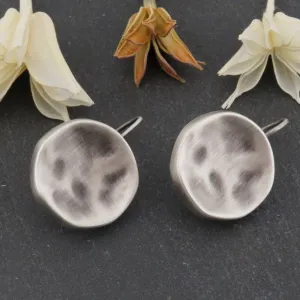 Hammered Disc Earrings - Silver