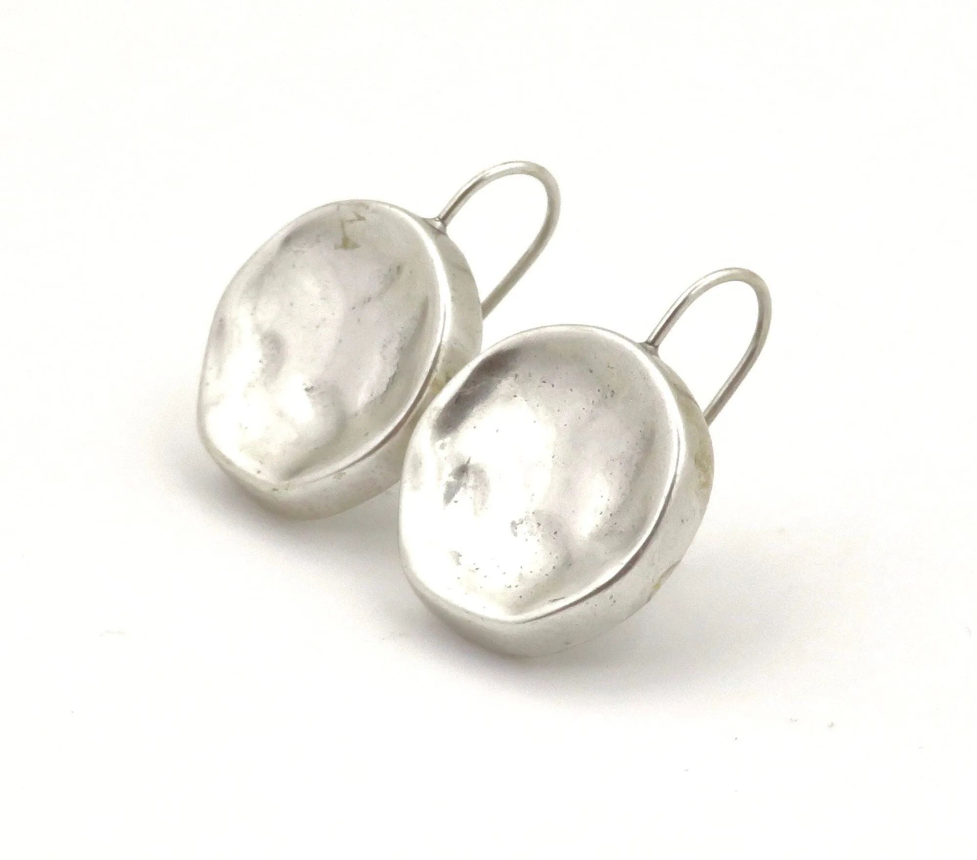 Hammered Disc Earrings - Silver