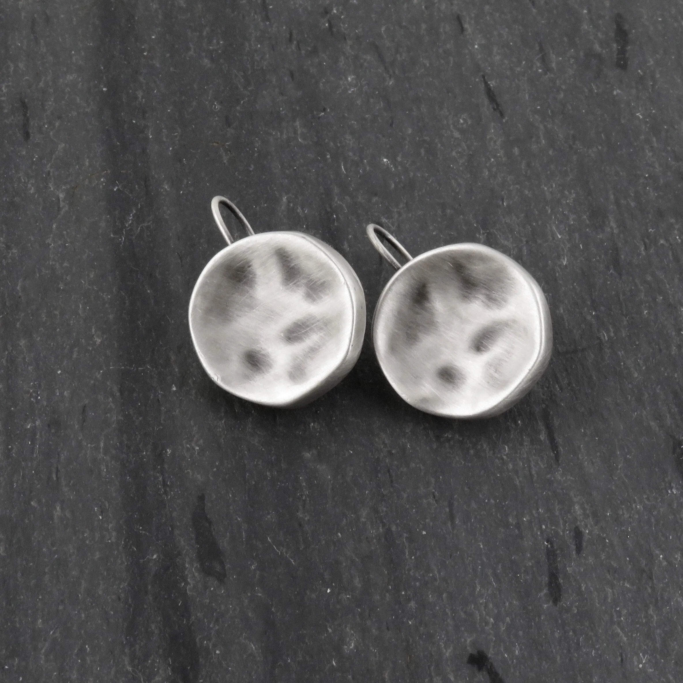 Hammered Disc Earrings - Silver