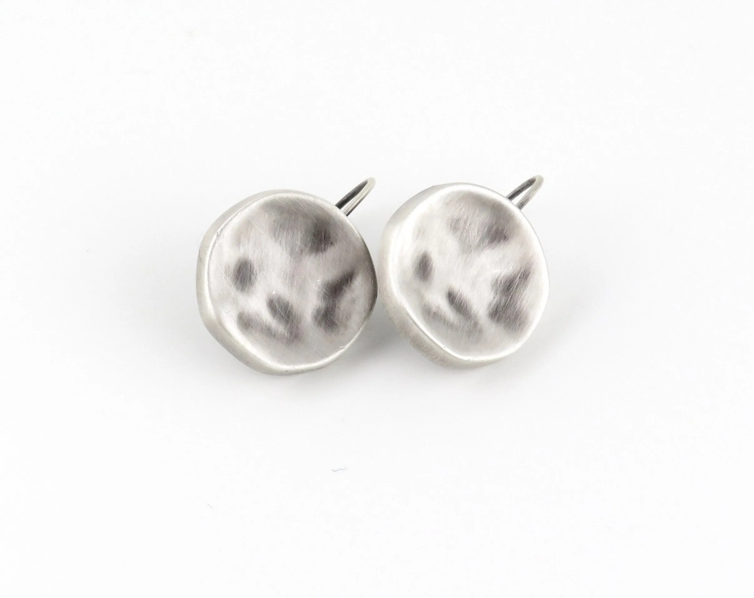 Hammered Disc Earrings - Silver