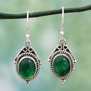 Hand Made Sterling Silver Green Onyx Dangle Earrings India - Charming Green | NOVICA