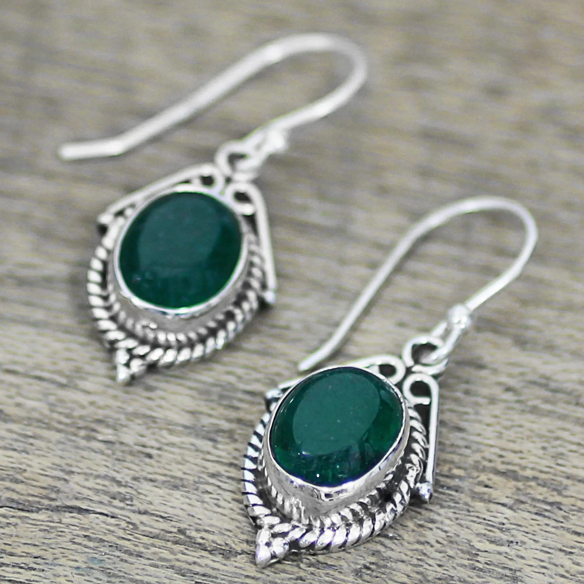 Hand Made Sterling Silver Green Onyx Dangle Earrings India - Charming Green | NOVICA